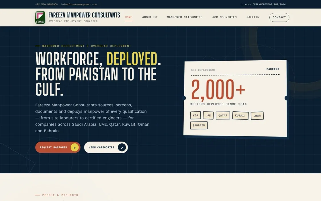 The Fareeza Manpower Consultants home page for overseas recruitment